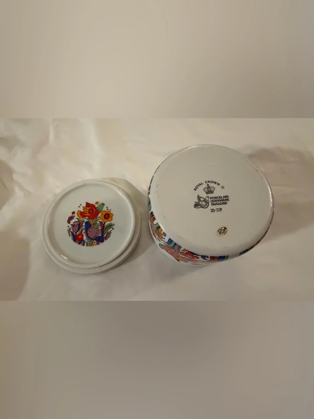 Vintage Royal Crown Paradise Japan Ovenware Set Birds Flowers MCM 9 Pc Lot